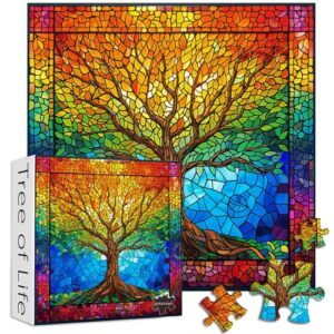 PICKFORU Stained Glass Puzzles for Adults 1000 Pieces and up, Mosaic Tree of Life Puzzle Unique Rainbow Puzzles, Colorful Difficult Jigsaw Puzzles for Adults