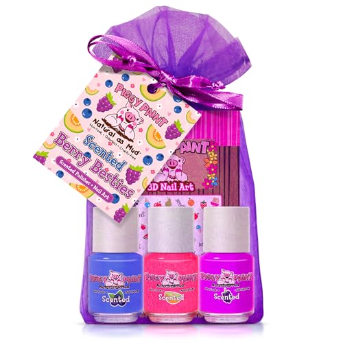 Piggy Paint Nail Polish - Non-Toxic Polish for Little Girls, Toddlers, & Kids, Water Based Formula, Safe, Cruelty Free, Vegan, & Natural, Durable Finish - Scented Berry Besties (Gift Set)