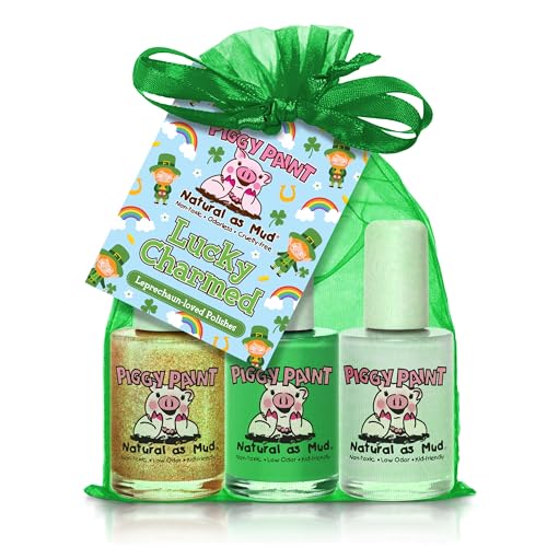 Piggy Paint Nail Polish - Non-Toxic St Patrick's Day Polish for Little Girls, Toddlers, & Kids, Water Based Formula, Safe, Cruelty Free, Vegan, & Natural, Durable Finish - Lucky Charmed (Gift Set)