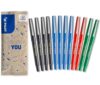 PILOT Fineliner - Pack of 12 - Felt Tip Pens - Liquid Ink Writing Fineliner - Quick Drying - Black, Blue, Red, Green - Medium Tip