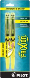 PILOT FriXion Light Erasable Highlighters, Chisel Point, Yellow, Box of Six 2-Packs, 12 Pens Total (46505)