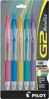 Pilot G2 Metallics Refillable and Retractable Rolling Ball Colored Gel Pens, Fine Point, 0.7mm, Assorted Color Inks, 5-Pack
