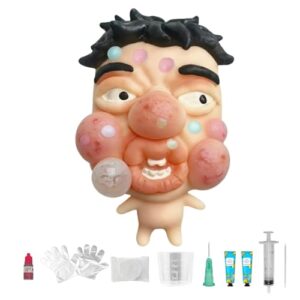 Pimple Popping Toy Squishy Toys Stress Relief Squeeze Toy – Large Reusable Silicone Pimple Popper Fidget Toy Set Soft Sensory Toy for Adults ASMR Satisfying Play Includes 2 Filling Creams (GrumpFace)