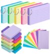 Pindda 250 Count Colored Index Cards for Studying, 3x5 Inch Ruled Flash Cards 10 Color with Key Ring, 5 Packs of 50 Sheets Heavy Lined Study Note Cards with Waterproof Cover for School&Office Supplies
