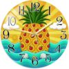 Pineapple Wall Clock, Tropical Playful Tomatoes Waves Summer Yellow Wall Clock with Second Hand for Bedroom Office Classroom Study Room Decor 11.6x11.6 Inches