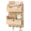 Pine Wood Key Holder Wall Mount with Drawer for Home Decor, NaturalWood