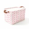 Pink Bow Storage Basket Waterproof Canvas Collapsible Organizer Bin with Leather Handles for Toys, Blankets, Closet & Nursery Decor, Duck Themed Gifts Basket