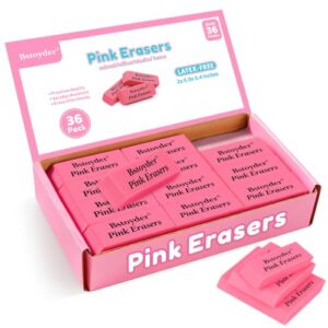 Pink Erasers Bulk, 36 Pack Rubber Pencil Erasers Bulk for School/Office, Latex-Free Smudge-Free Soft Bevel Erasers for Students, Bulk School Supplies for Classrooms, Teachers, Home, Office, Art Class