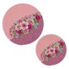 Pink Floral Flowers Glitter Trivet Mat 2PCS Round Woven Potholders Kitchen Table Countertop Protector Hot Pads Farmho
