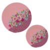 Pink Floral Glitter Trivet Mat 2PCS Round Woven Potholders Kitchen Table Countertop Protector Hot Pads Farmho