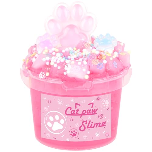 Pink Jelly Crunchy Cat's Paw Slime,Super Soft and Non-Sticky, Great for Birthday Gifts for Girl and Boys,Party Favors,Christmas Stocking Stuffers(300ml)