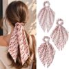 Pink Leopard Hair Scarf Scrunchies Cute Cheetah Leopard Stripe Print Hair Scrunchy Soft Elastic Hair Ties with Long Tails Elegant Satin Scarf Bow Ribbon Ponytail Holder Hair Rope Hair Accessories 3PCS