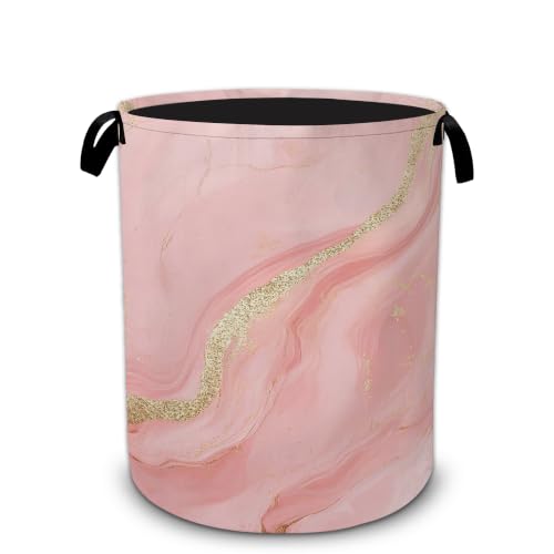 Pink Marble Laundry Basket,Foldable Oxford Cloth Funny Tote Bag Laundry Hamper Clothes Storage Bucket Miscellaneous items Organizer For Bathroom/Laundry Storage/Bedroom 16"W x 20"H