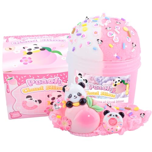 Pink Peach Cloud Slime Kit, with Fun Panda Slime Add Ins, Soft Non-Sticky, Scented Slime Kit for Kids, Birthday Gifts for Boys & Girls, Classroom Rewards, DIY Stress Relief Toy