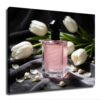 Pink Striped Square Perfume Bottle White Tulip Black Silk Canvas Wall Art Luxury Cosmetic Floral Bathroom Bedroom Decor Canvas Material (20x27Inch Unframe)