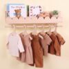 Pinkunn Nursery Floating Shelf for Wall, Book Shelf with Towel Rod Wood Wall Mounted Organizer with Baby Hangers Hanging Scalloped Bookshelf for Baby Room Bedroom Kitchen