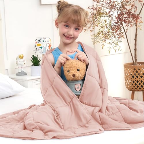 Pink Weighted Blanket Kids 7lbs, 40"x60", Cooling Heavy Throw Blanket for 60-90lbs, Microfiber Soft Thick Big Blankets Weighted Comforter Breathable Gift