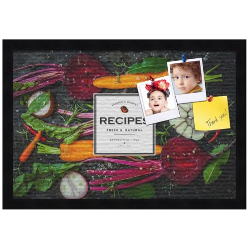 PinPix 18x12 inch Cork Bulletin Board. This Decorative Framed Pin Board Comes with Dark Vegetables Design and a Black Stain on Hard Maple Frame. Ideal for Home Office Decor (PinPix-1363)