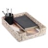 PINXIURY Water Hyacinth Letter Tray for A4 File Desk Mail Letter-Size Paper, Basket Woven Organizer, Magazine Files Storage, Office Document Organizer and Storage,Whitewash
