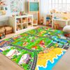 Pionblank Kids Car Rug for Playroom Classroom, Town City 5x7 Area Rugs