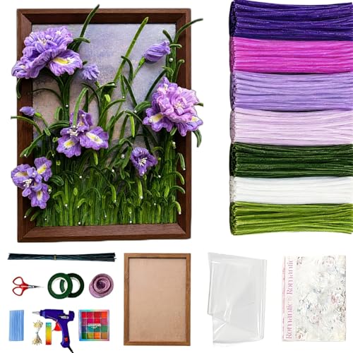 Pipe Cleaner Craft Kit, 600 Pcs Chenille Stems with Complete DIY Floral Craft Supplies, Hot Glue Gun, Picture Frame, Wrapping Paper for Family Fun, Creative Art Projects, Holiday and Room Decoration