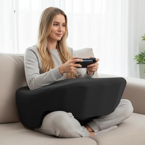 PITCTCHIC Reading Pillow with Armrests, Large Gaming Pillow for Adult, Memory Foam Desk Pillow with Cup Holder & Side Pockets, Laptop Lap Desk for Working, Gaming, Reading on Couch Bed Floor (Black)