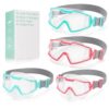 Pixel Panda 4 Pack Swim goggles for Kids 6-14, Kids Swim Goggles with Nose Cover, Wide View Kids Swim Goggles with Fabric Strap, No leak Anti-Fog Anti-UV