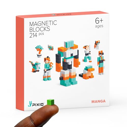 PIXIO Manga - Tiny Magnetic Blocks Building Toy in The Pixel Art Style with Free App - 5/16" Plastic Cubes with 6 Magnets Inside - Open Ended Toy - Creativity kit for Ages 6+