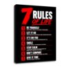 PJQART Inspirational Quote Poster Canvas Wall Art, 7 Rules of Life Red Black Typography Print for Home Office Dorm or Classroom, Framed Single Panel Motivational Wall Decor, 24x18 Inch