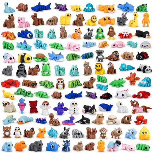pkaoakyo 200 PCS Mini 3D Printed Animals Bulk, Articulated Animal Figurines Set, Flexible Fidget Toys, Desk Pets for Kids Party Favors, Classroom Rewards and Goodie Bag Stuffers