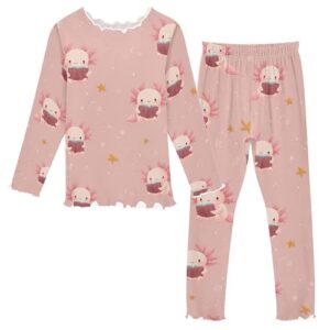 Plaaee Pajamas Axolotl Reading Book 2 Pieces Pjs Sleepwear Clothes Long sleeve Sets Underwear 2T