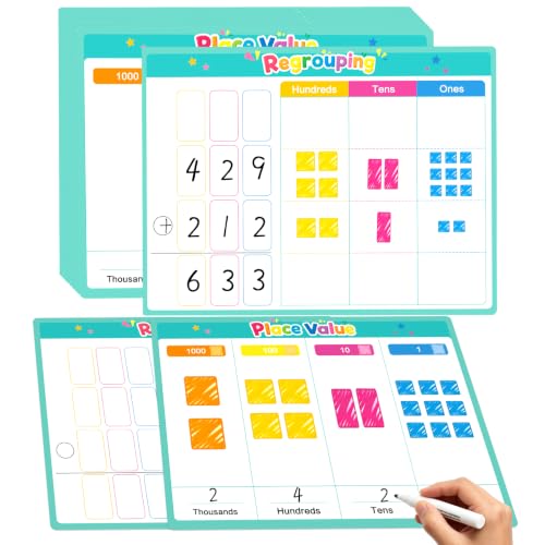 Place Value Chart Dry Erase Flash Cards, 10 Pcs Double Sided Addition Subtraction Regrouping Math Manipulatives, Base Ten Whiteboard Math Games for Teacher Tool 1st 2nd 3rd Grade Classroom Must Haves