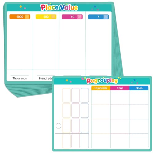 Place Value Dry Erase Boards, 10 PCS 12" x 9" Double Sided Regrouping Math Board Learning Small White Boards Math Manipulatives for Teacher Students Classroom Homeschool Perschool School Supplies