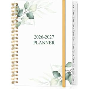 Planner 2026-2027, Academic Planner, Planner Weekly and Monthly, Jul 2026 - Jun 2027, Agenda with Inner Pocket, Elastic Band, 6.4" x 8.5", Green Leaf