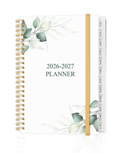 Planner 2026-2027, Academic Planner, Planner Weekly and Monthly, Jul 2026 - Jun 2027, Agenda with Inner Pocket, Elastic Band, 6.4" x 8.5", Green Leaf