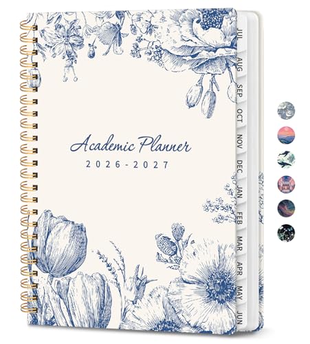 Planner 2026-2027, Hardcover Monthly and Weekly Academic Planner July 2026 - June 2027, Teacher and Student Calendar Agenda Book with Tabs, A5 (6.3" x 8.5"), Ideal for School and Office, Blue Elegance