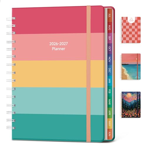 Planner 2026-2027 Monthly and Weekly Academic Planner July 2026 - June 2027, Hardcover Calendar 2026-2027 Agenda Daily Planner for Student Teacher School Office Supplies, 6" x 8.3", Happy Stripe