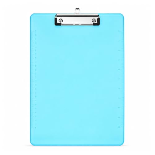 Plastic Clipboards, 8.5 x 11 Clipboard with Ruler, Letter Size Transparent Clipboard, Low Profile Clip Board with Hanging Loop for Nurse Students Teacher Classroom Office Supplies, Blue