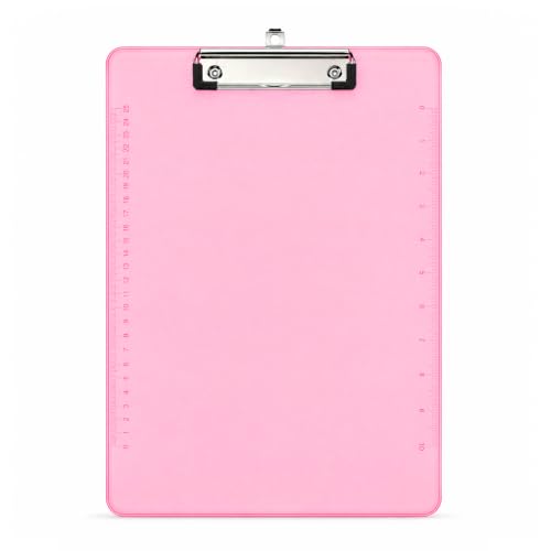 Plastic Clipboards, 8.5 x 11 Clipboard with Ruler, Letter Size Transparent Clipboard, Low Profile Clip Board with Hanging Loop for Nurse Students Teacher Classroom Office Supplies, Pink