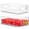 Plastic Food Storage 2 Pack Clear Container Bin with Handles for Organizing Kitchen, Pantry, Refrigerator, Freezer, Pantry, Cabinet, Closet, Bathroom. Stackable 10”x6”x3”
