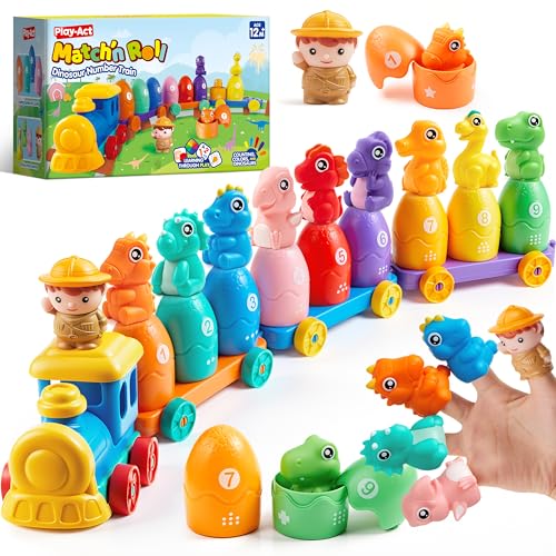 Play-Act Learning Toy for Toddlers 1 2 3 Years Old, Counting, Matching & Sorting Montessori Learning Dinosaur Train Including 9 Dinosaurs, Birthday Gift for Baby Boys Girls