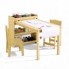 PlayfulPals Kids Art Table with 2 Chairs Set, Toddler Craft Desk with Storage Shelves, Drawing Table with Paper Roller Yellow