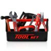 Playkidz Tool Box for Kids 22-Piece Boys & Girls Construction Toy Playset w/ Carry Chest, Working Push Button Power Drill, Hammer, Screwdriver, Wrench, Pliers, Saw & Other Realistic Tools Ages 3+
