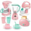 Play Kitchen Appliances Toy Set with Coffee Maker Machine, Mixer, Toaster, Blender, Kids Kitchen Playset, Play Kitchen Accessories with Sound & Light, Birthday Gifts for Kid Girls Ages 3-5 4-8