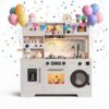 Play Kitchen for Kids, Wooden Kitchen Playset with Complete Play Areas, Pretend Cooking Set with Sink, Stove, Microwave, Toy Coffee Station & Storage for Kids Ages 3+