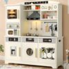 Play Kitchen for Kids, Wooden Toy Kitchen Set with Plenty of Play Features & Accessories, Toddler Kitchen Playset, Pretend Play Kitchen, Gift for Ages 3+, White