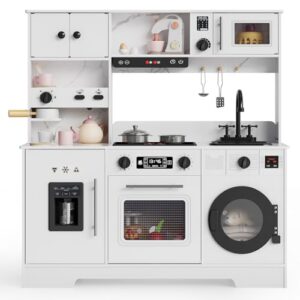 Play Kitchen for Toddlers,Wooden 8-in-1 Kids Play Kitchen Set with Lights & Sounds, 11 Play Accessories & Storage, Realistic Pretend Cooking Playset for Toddlers Ages 3+,Ideal Gift for Boys & Girls