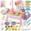 Play Kitchen Sink with Running Water, Kids Sink with Running Water, Toddlers Real Working Bathroom Sink Toys Dishwasher with Electric Faucet, Mini Water Sensory Table for Boys Girls