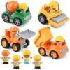 PLAY Recyclable 4Pcs Construction Truck Toys with 4 Figures for Toddler