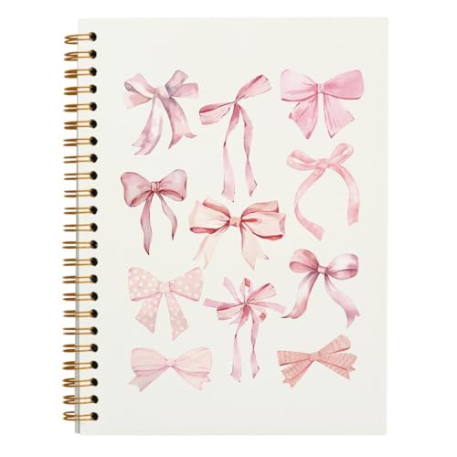 PLKMN Pink Bow Coquette Notebook Journal Gifts for Women Girls, Cute Preppy Girly Notebook, Pink Office Supplies Spiral Notebook 5.5x8.3 Inch